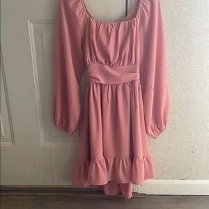 Amazon Pink Long Sleeve Sundress with Scoop Neck for Weddings
